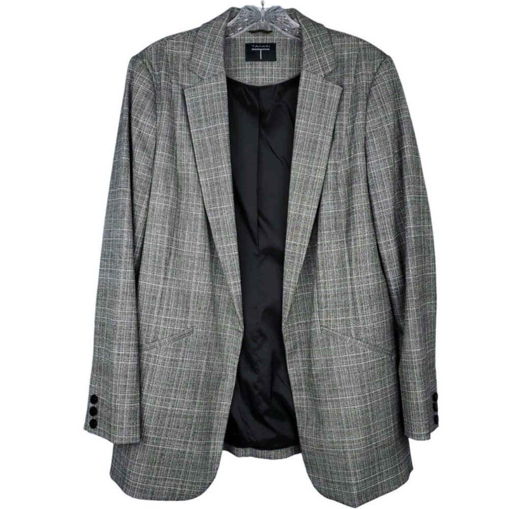 Tahari Gray Plaid Blazer Jacket